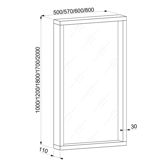 Зеркало-рама, Размер Зеркала: 500х1200(h)мм, Цвет: Белый укрывной, изображение 7