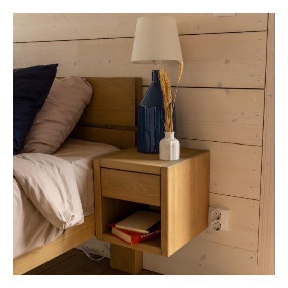 Полка прикроватная с выдвижным ящиком, Материал: Сосна, Цвет: Коричневый Liana